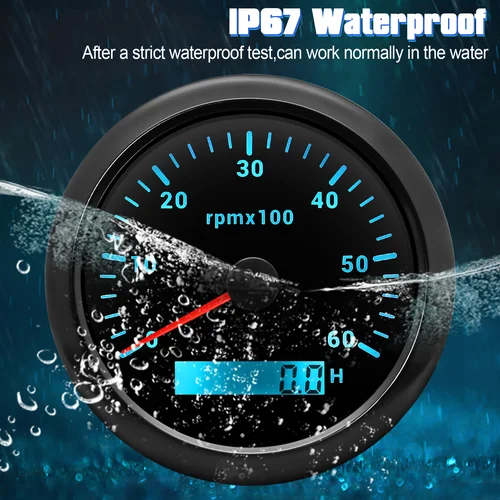 Imagen 2 del producto Tacómetro HD de 85mm con contador de horas LCD, tacómetro con retroiluminación de 7 colores, 3000, 4000, 6000, 7000, 8000 RPM para barco marino, coche, 12V/24V