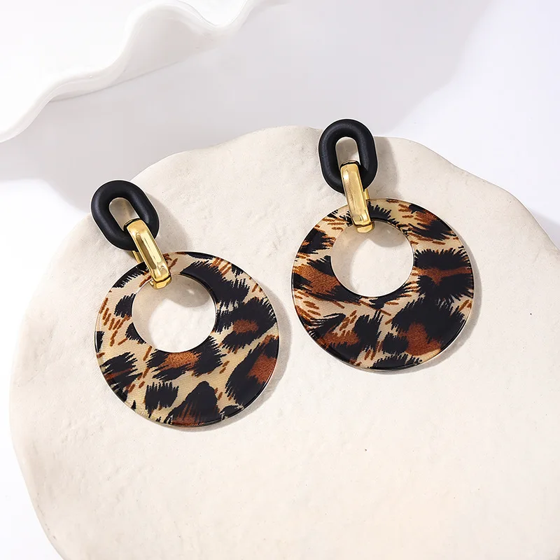 Earrings For Women Acrylic Geometric Large Round Piece Leopard Print Ear Accessories Holiday Party Gift Fashion Jewelry BE474