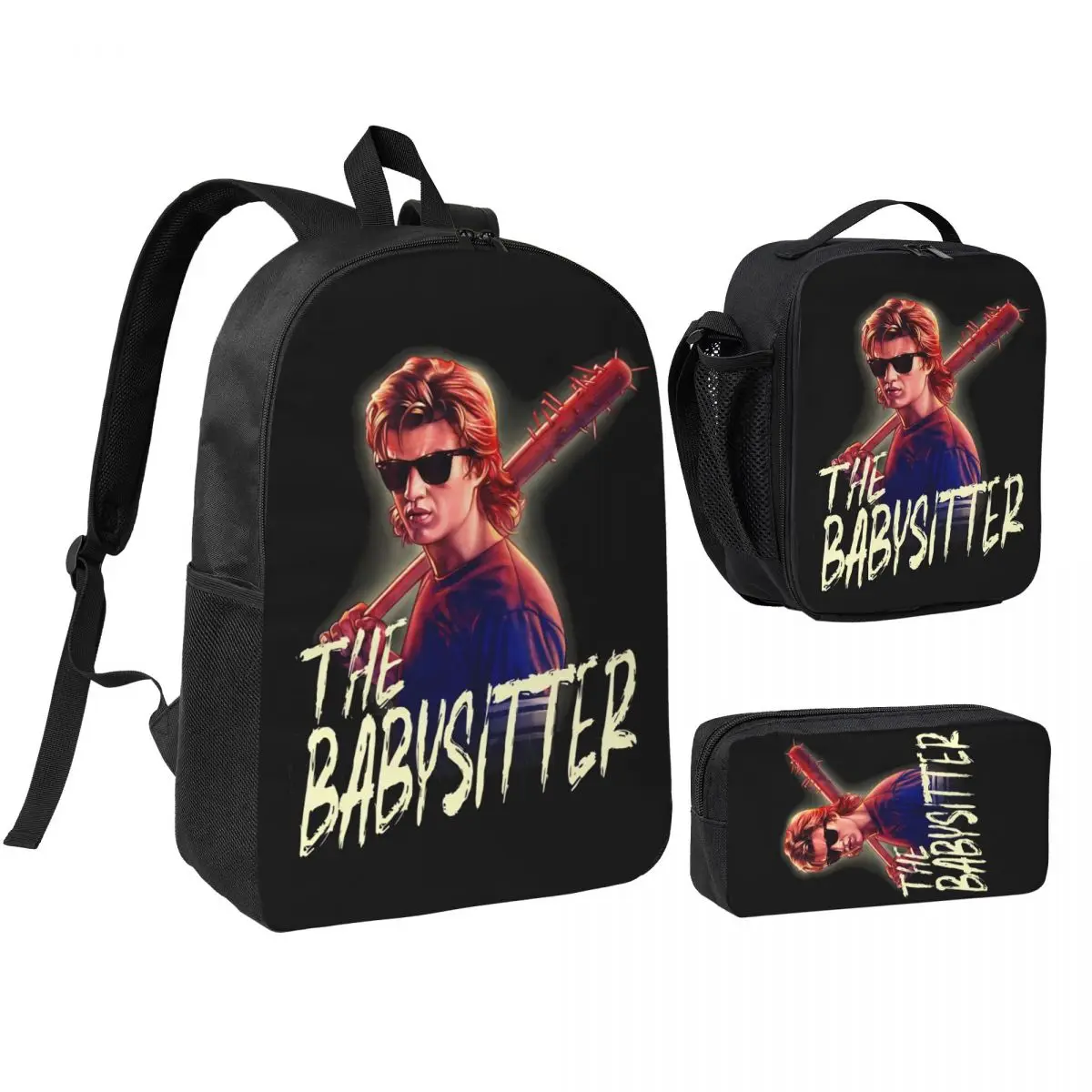 Steve Harrington The Babysitter Portrait 3pecs/set Backpack for Teenage College Shoulder Bag Lunch bag Pencil Case