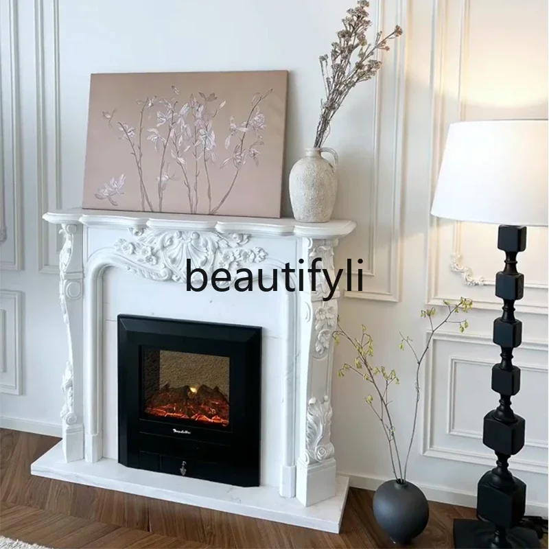 

G Natural marble fireplace French living room marble stone fireplace decorative cabinet ornament
