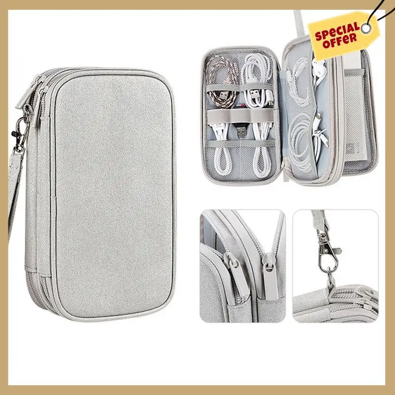 Стабильная сумка для хранения цифровых аксессуаров, USB-разъем для зарядного устройства, органайзер для путешествий, электронный органайзер, серый