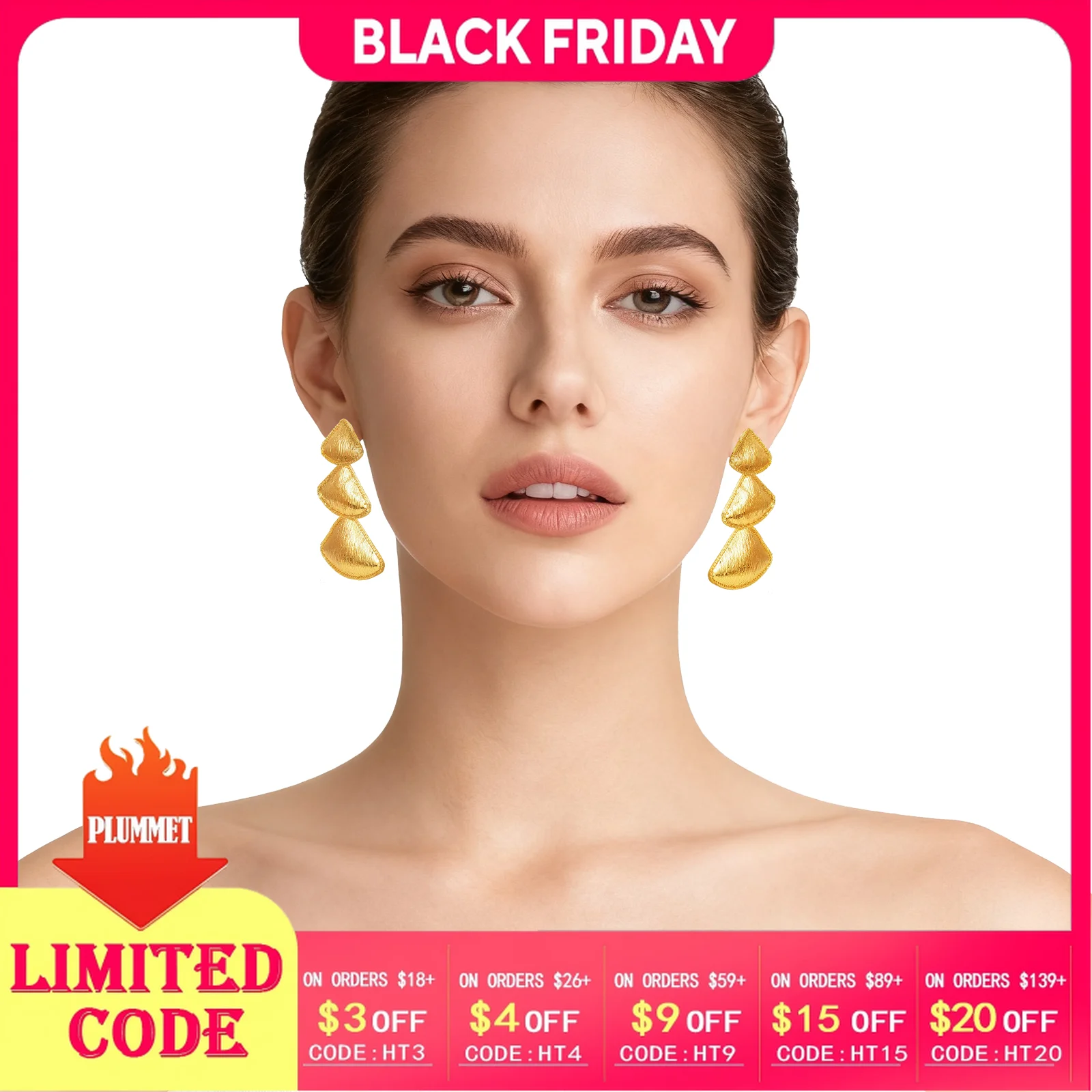 

YTJX Unique Charm Triangle Pendant Long Earrings Metal Anti Rust Women Trend 2025 Gold Plated Piercing Earring Jewelry Accesso