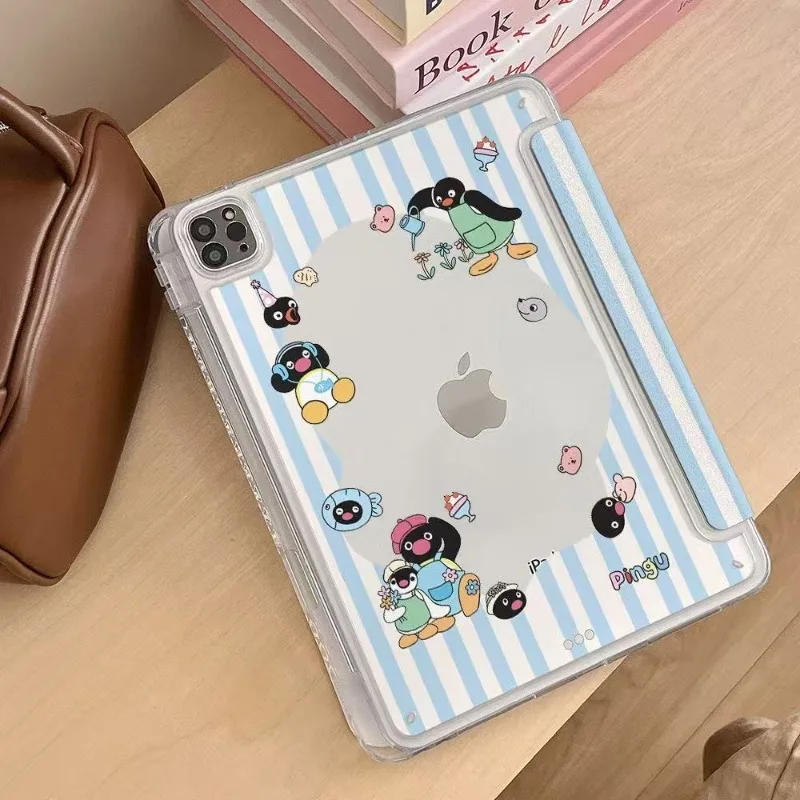

Cartoon Penguin Tablet Case for IPad 2024 Pro Air6 Air7 11th A16 11in Y-Fold Case 5th 9.7 9th 10.2 10th 10.9in Transparent Case