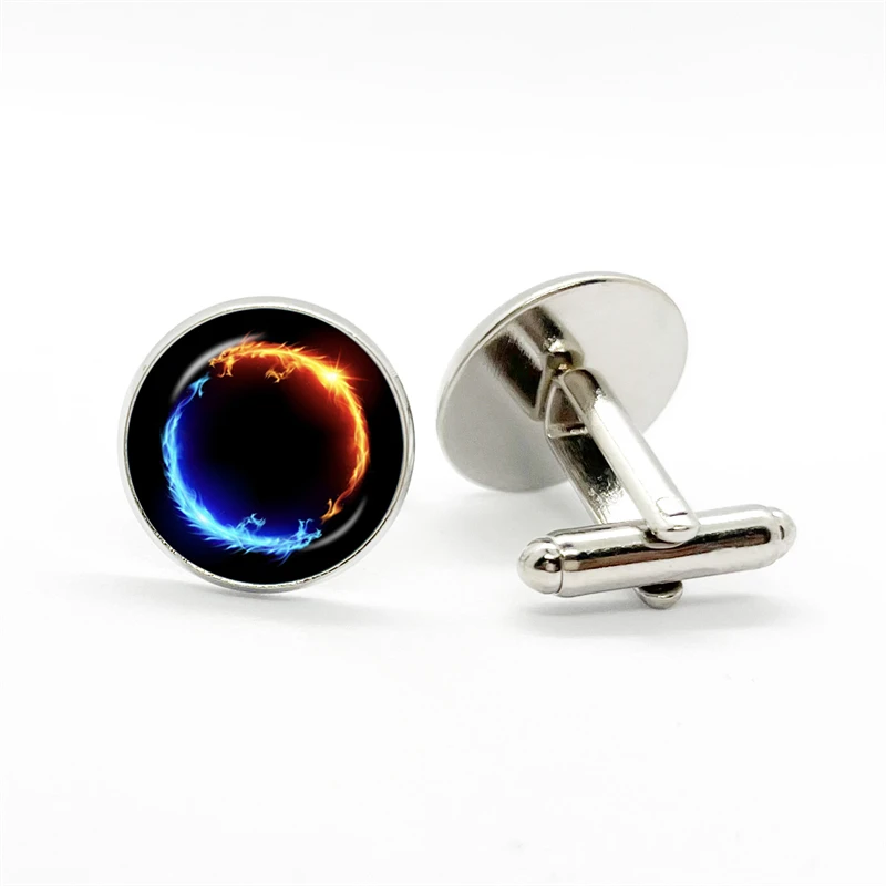 Yin Yang Tai Chi  Glass Gem Cufflinks Suit Cuff Links Men Shirt Accessories Husband Birthday Gift