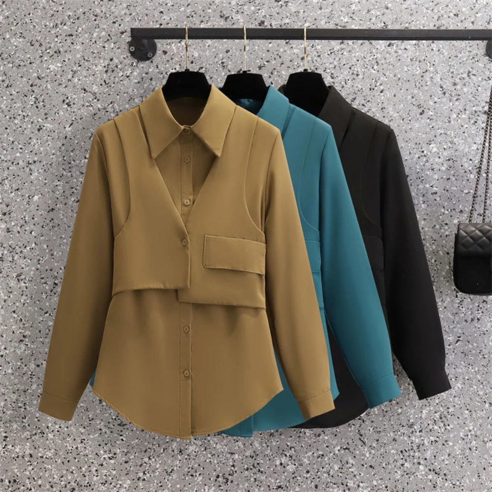 

Office Ladies 2 Pices Shirts Women Loose L-5xl Streetwear Bf Simple New Arrivals Korean Style Design Chic Fashion All-match