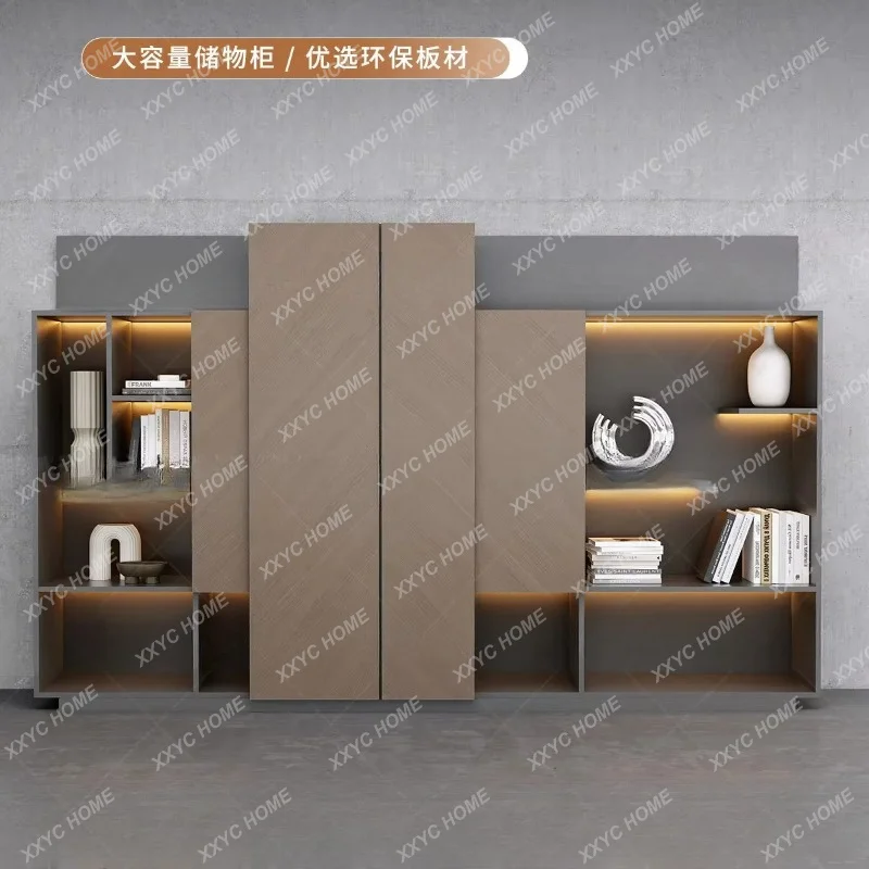 XX Boss's office, document information cabinet, high-end storage background, high cabinet against the wall, bookcase