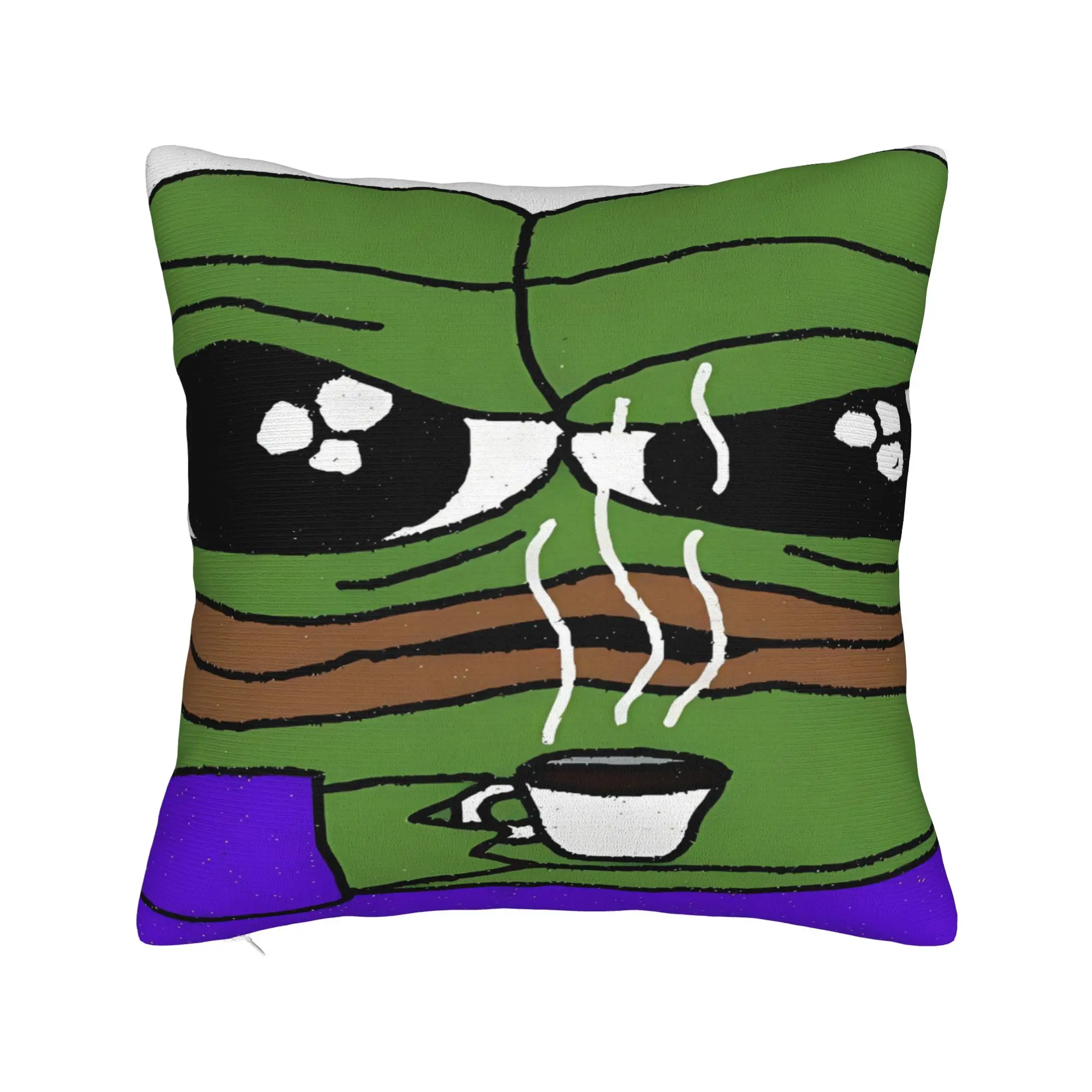 Pillow Cover Pepe Meme Warm Coffee Portrait  Retro Trendy Pillow Case For Chair Sofa Home Decor Pillowcases