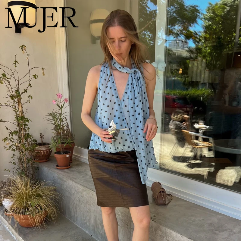 MUJER Polka Dot Tanktops für Damen, Sommer, ärmellose Oberteile, schulterfreie Damen-Tops, lässige Damen-Tops, Vintage-Urlaubstop für Damen