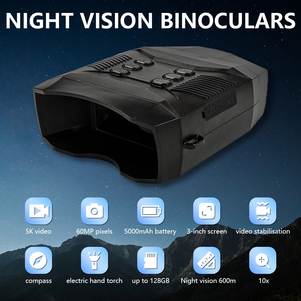 

Outdoor Waterproof Infrared Night Vision Binocular Telescope 3" Screen Night Recording and Video Camera