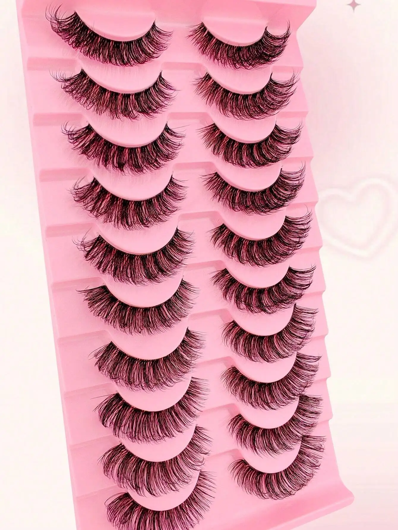 10 paires de Faux cils complets 15mm bande russe D Curl Faux vison œil de chat Look queue bande allongée cils