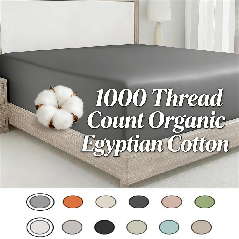 

Органическая простыня из египетского хлопка с эластичными лентами, роскошный наматрасник 1000TC, нескользящий, машинная стирка, 140/160/180/200 см