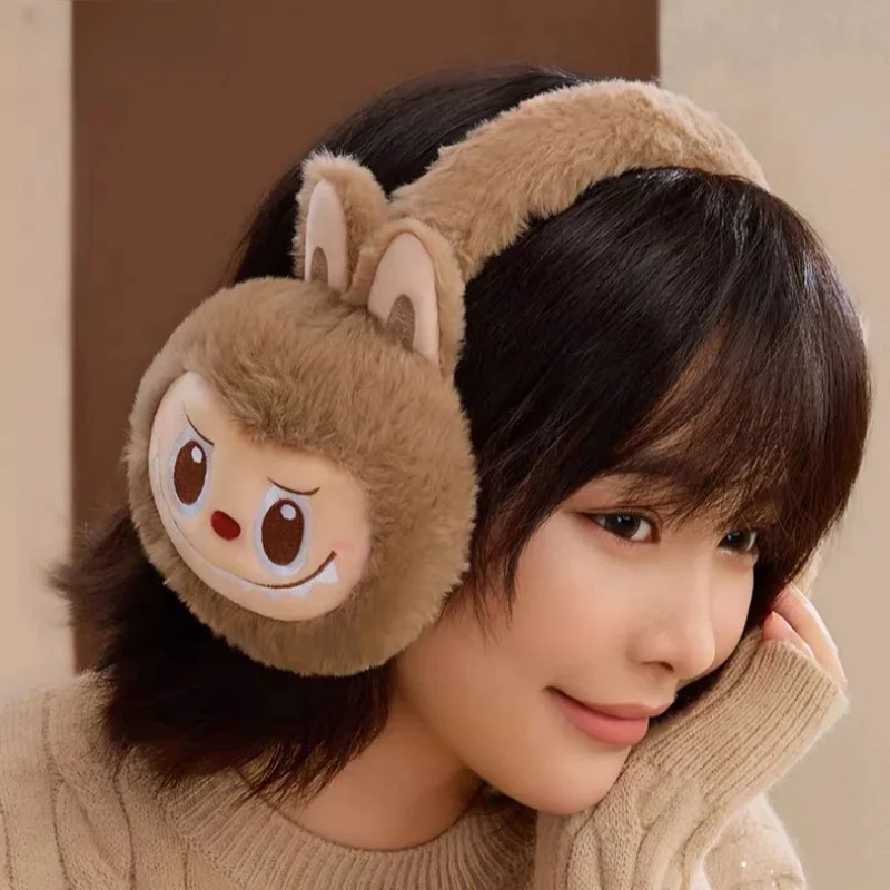 New Genuine Cartoon Labubu Warm Series Brown Gloves Scarf Earmuff Winter Cold Prevention And Warmth Keep Christmas Birthday Gift