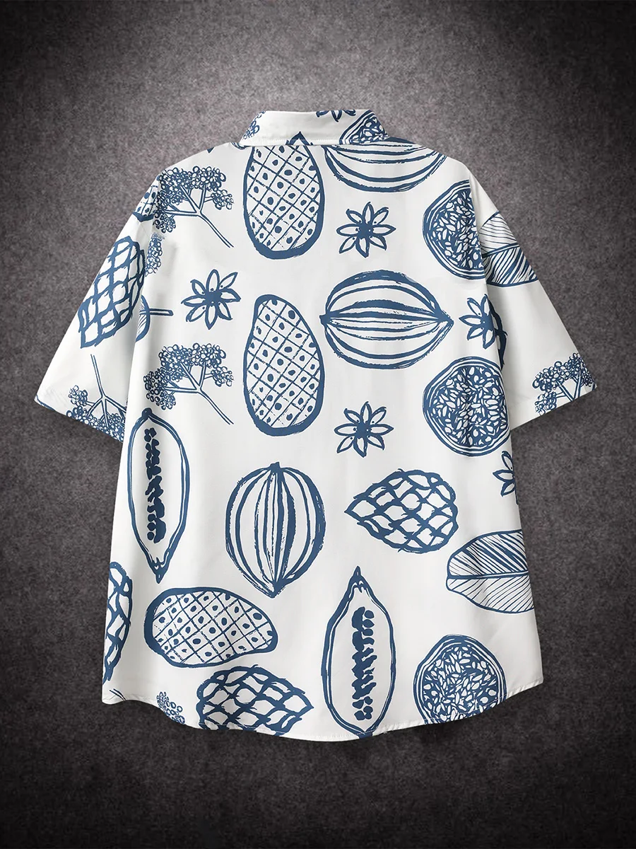 Oversized Loose Short Sleeve Fruit Printing Print Hawaii Beach Summer Men Shirt Student Couples Fashion Casual Mens Clothing