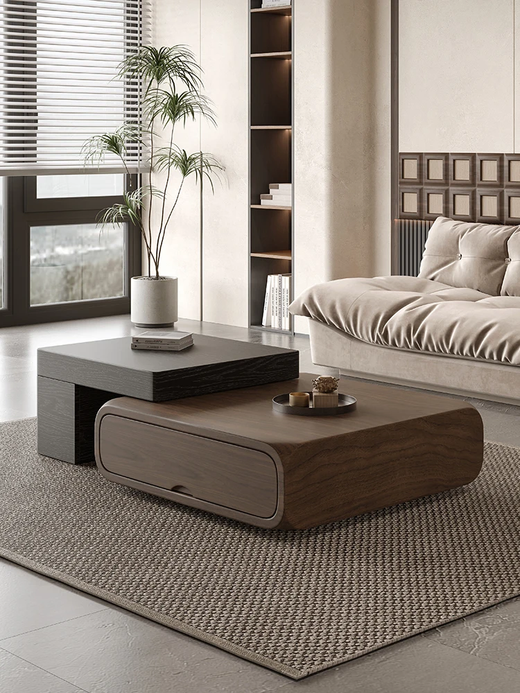 Italian simple small apartment medieval style living room household Internet celebrity walnut color retractable coffee