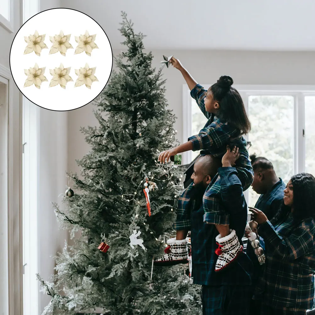 

6Pcs Christmas Tree Adorn Artificial Simulation Flowers Xmas Flower Decoration Party Supplies Xmas Flower Adorn