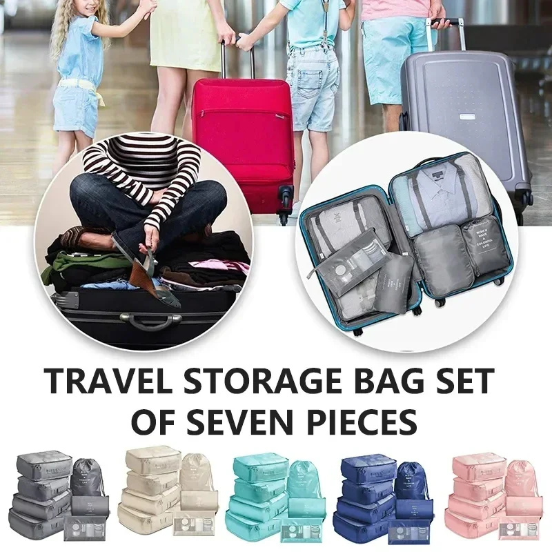 7Pcs Set Travel Organizer Storage Bags Suitcase Packing Cubes Cases Portable Wardrobe Luggage Clothes Shoe Pouch Fold - view 6