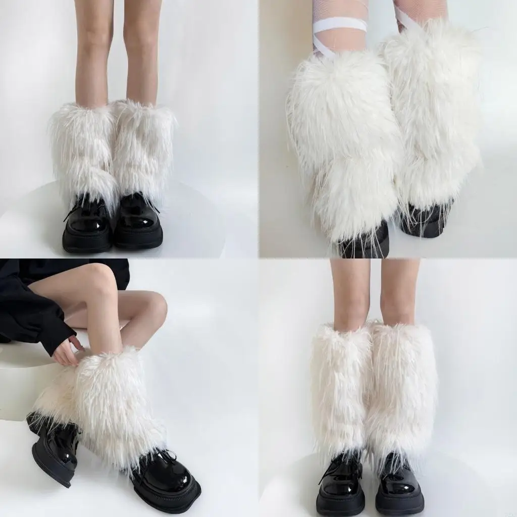 

72XE Fuzzy Faux Furs Leg Warmer Furs Long Boot Cuffs Cover Carnivals Boot Cover