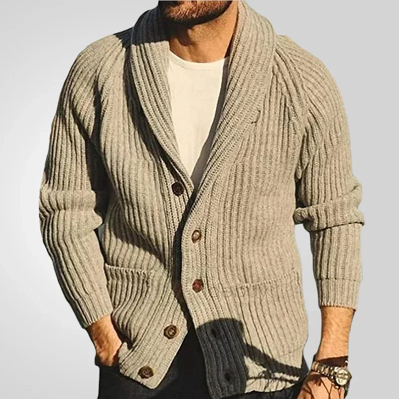

New Men Autumn Winter Coat Cardigan Sweaters Turn Down Collar Full Sleeve Coats Single Breasted Solid Open Stitch Outerwear Male