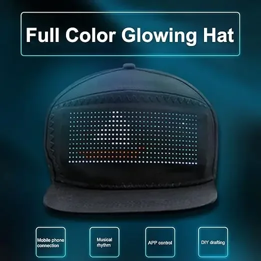 RGB LED Lighting Hat Bluetooth Programmable Hip Hop Cap Hat Halloween APP Control Editing Hat for Festival Party Club Christmas