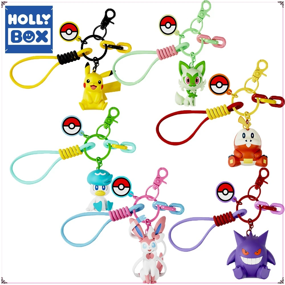 

Original HOLLY BOX Pokemon Keychains Cartoon Handheld Simple Fashion Exquisite Trend Bag Pendant Keyrings Kids Christmas Gifts