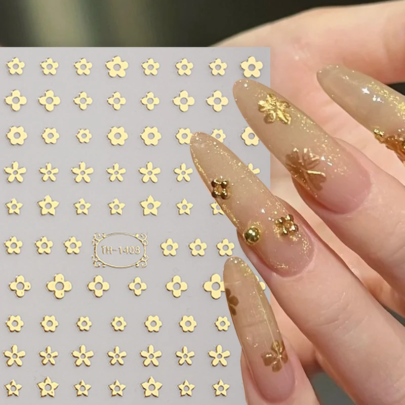 Golden Bronzing Nail Stickers 3D Winter Flower Tree Leaf Bowknot Transfer Sliders Manicure Adhesive Christmas Nail Tips Decal