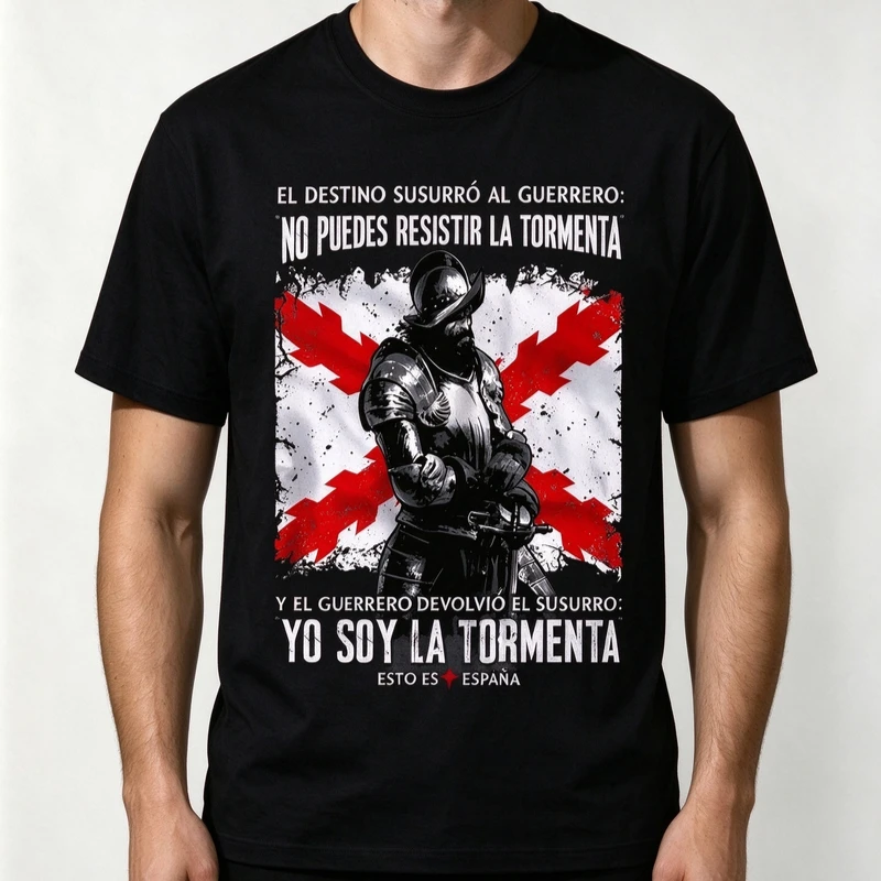 Vintage Spanish Knight Warrior Quote Print T‑Shirt Yo Soy La Tormenta Historical Casual Oversized Unisex Street Top Harajuku
