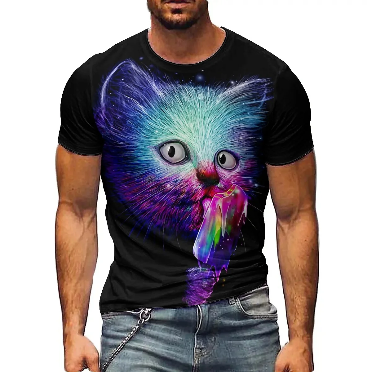 

Geometric Abstract Men's 3D Print Short-sleeved T-shirt, Smooth Fabric, Unisex Printed Short-sleeved Men's Couple's T-shirt Tops