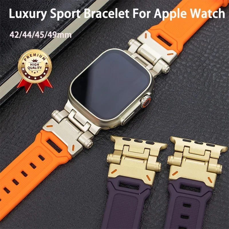 حزام رياضي من البولي يوريثان لساعة أبل 46 مللي متر 45 مللي متر الترا 2 49 مللي متر 44 مللي متر 42 مللي متر سوار ساعة من السيليكون بلون التيتانيوم لساعة iWatch 109 8 SE 764532