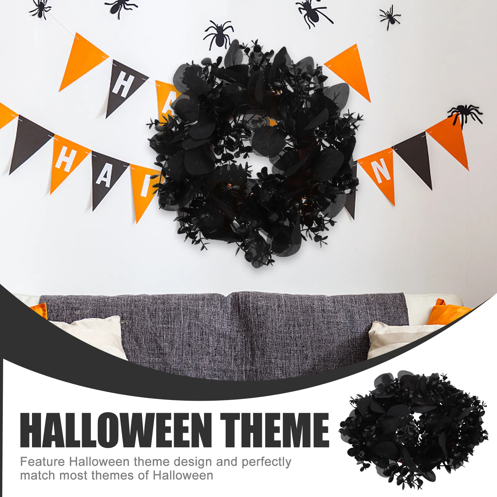 

Eucalyptus Leaf Halloween Wreath Realistic Appearance Long Service Decoration Haunted House Pendant Wall Decor