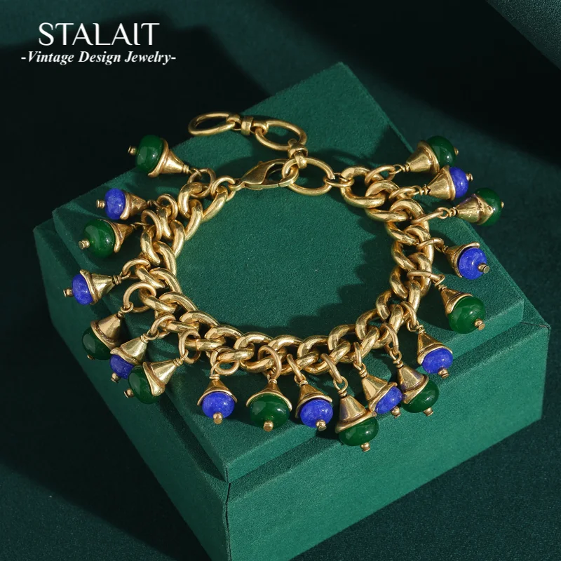 

Vintage Green Glass Flower Drop Charm Bracelets Gold Color Weaving Chain Antique Jewelry Women Valentine Day Gift New 2025 Trend