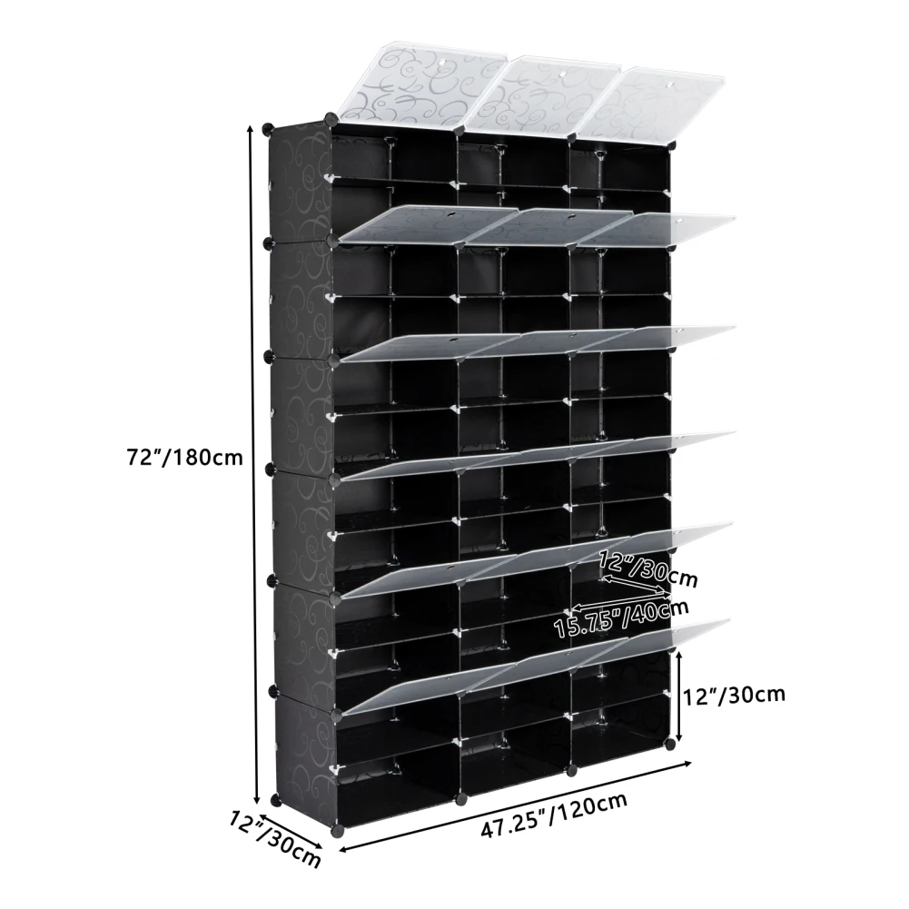 12 Tiers Transparent Shoe Rack Organizer 36 Grids Portable Space Saving Shoe Storage Cabinet With Lids