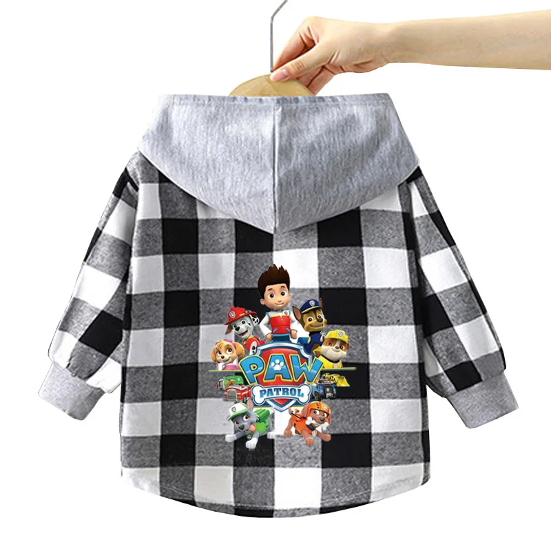 Children's Paw Patrol Hooded Shirts Kids Clothes Baby Boys Plaid Shirts Coat for Spring summer Girls Casual Long-Sleeve Blouse