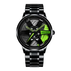 Men's Car Wheel Watch Fashion Sport Watch Quartz Mesh Rim Hub Watch Luxury Mens Watch High Quality Clocks/ Watches