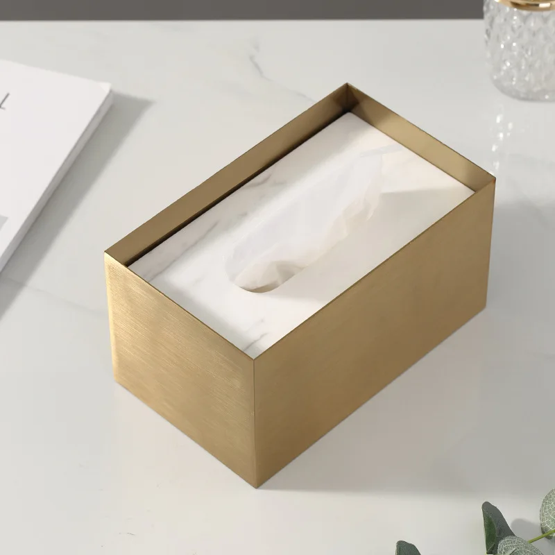 Golden Stainless Steel and Natural Marble Tissue Box Holder for Bathroom Toilet Living Room Bedroom Luxury Bathroom Accessories