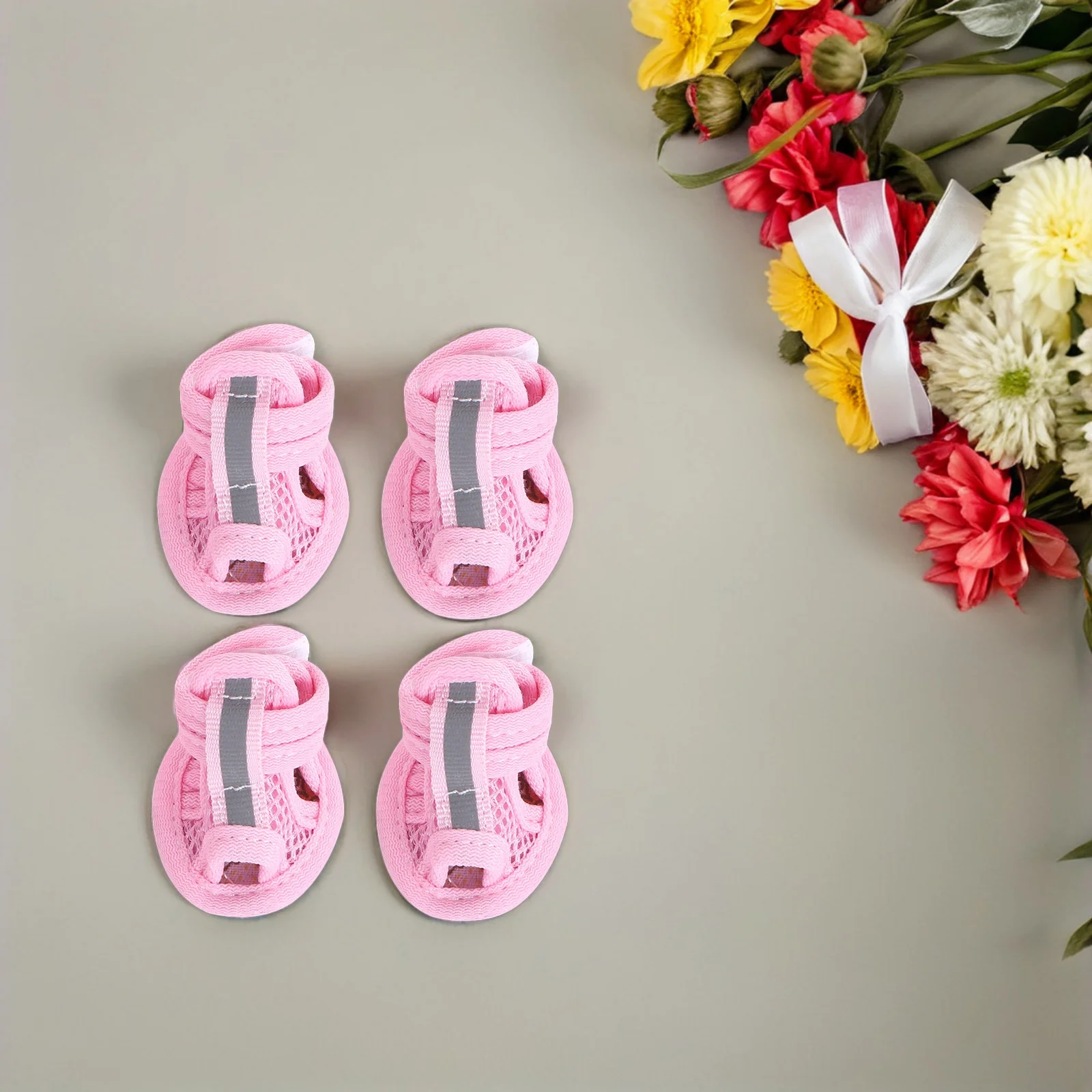 

4Pcs Pet Dog Shoes Summer Mesh Sandals Anti-Slip Comfortable 5 Sizes Available Blue Color Size 5 Dog Shoes Pet Sandal