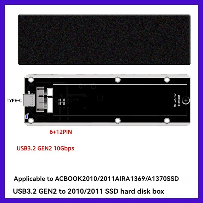 

Exquisite-For 2010 2011 Air A1369 A1370 SSD Case USB3.2 GEN2 To 12+6Pin M.2 SATA SSD Enclosure 6Gbps M2 SSD Box