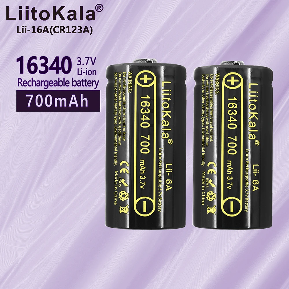 2PCS LiitoKala Lii-16A Li-ion 16340 Battery CR123A Rechargeable Batteries 3.7V CR123 for Laser Pen LED Flashlight Cell