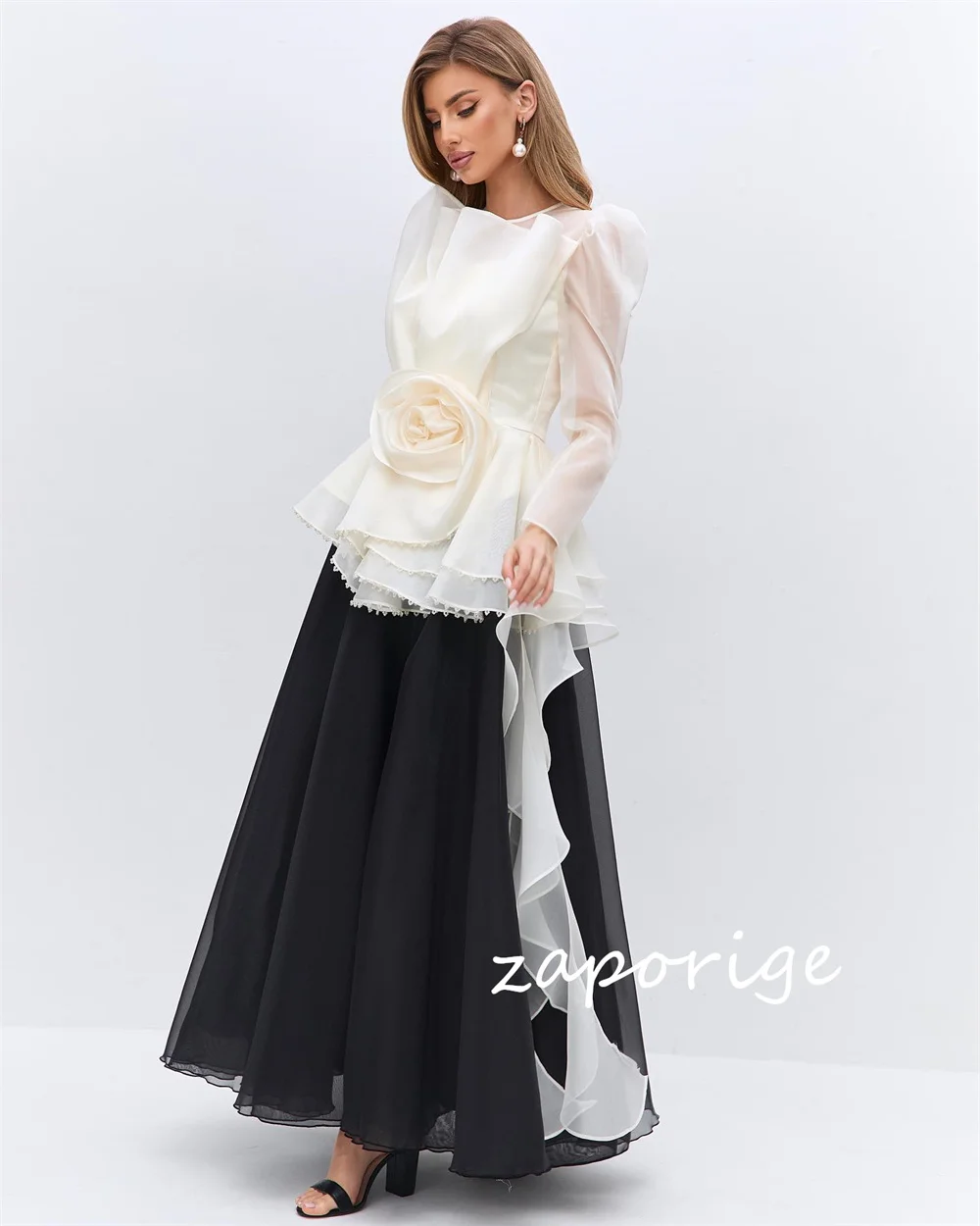 Abiti midi gioiello a trapezio con fiori fatti a mano in organza personalizzati Occasioni su misura Taglie semplici ed eleganti disponibili