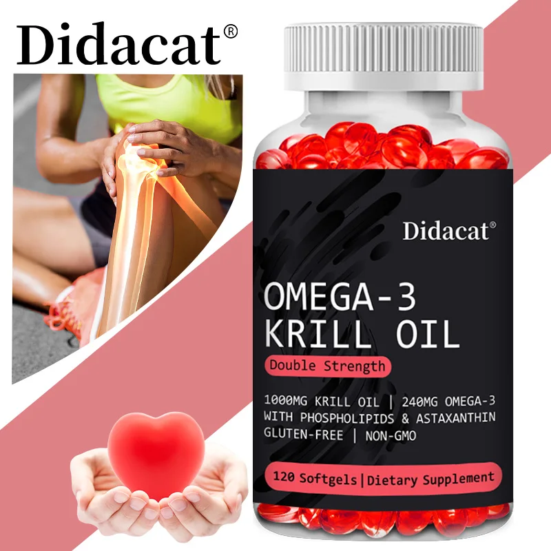 Didacat Omega-3 Krillöl, doppelte Stärke, 1000 mg, 120 Kapseln, unterstützt die Gesundheit des Gehirns, Gedächtnis, Erkenntnis, Herz- und Gelenkgesundheit