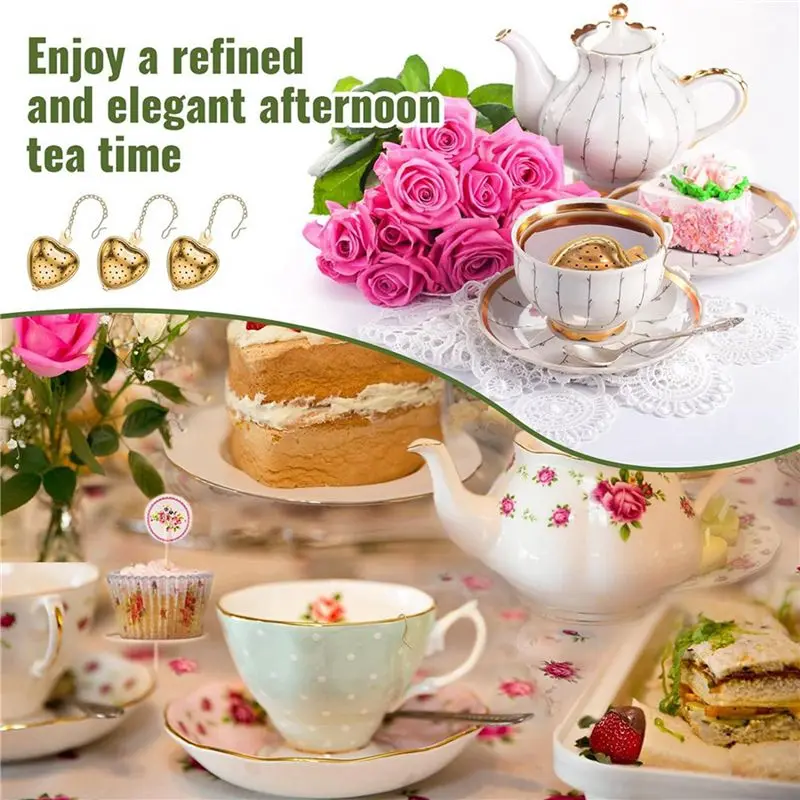 A84X-60 Pcs Tea Strainer Stainless Steel Tea Interval Diffuser Heart Shape Mesh Tea Filters With Extended Chain Hook