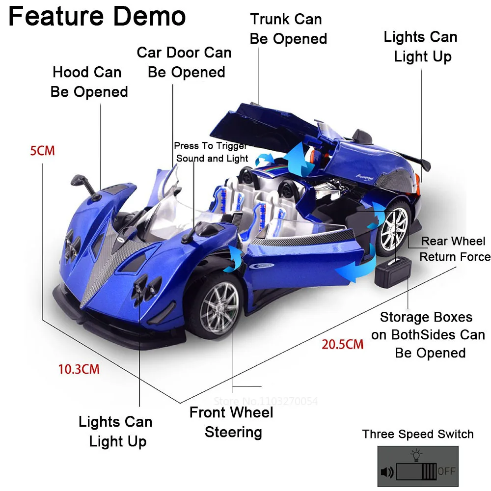 1:24 PAGANI Huayra Zonta HP Miniature Models Toys Alloy Diecast Car Doors Opened Sound Light Pull Back Vehices Fashion Ornaments