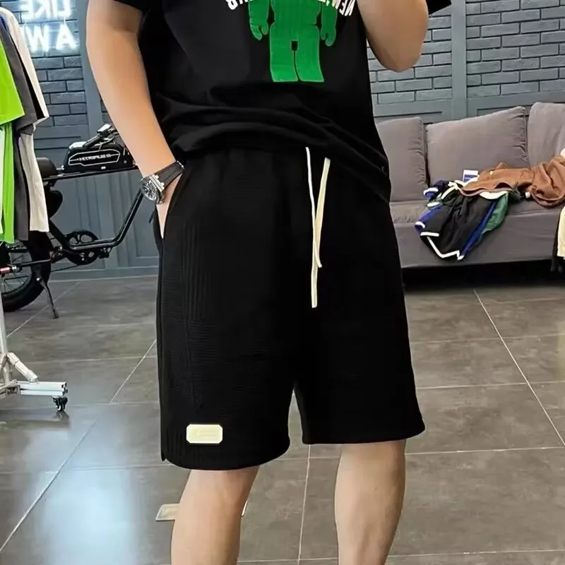 

Summer Running Shorts for Men Casual Jogging Sport Short Pants Wave Pattern Solid Color Drawstring Loose Dry Gym Sports Shorts