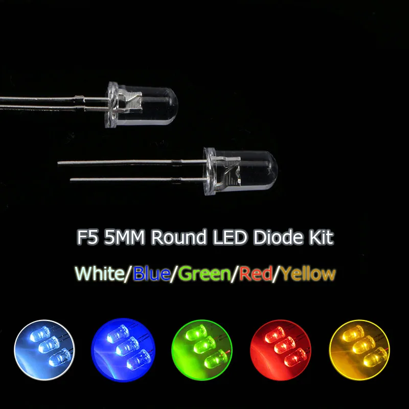 High quality Transparent Round 5MM F5 Super Bright Water Clear Green Red White Yellow Blue Light LED Bulbs Emitting Diode