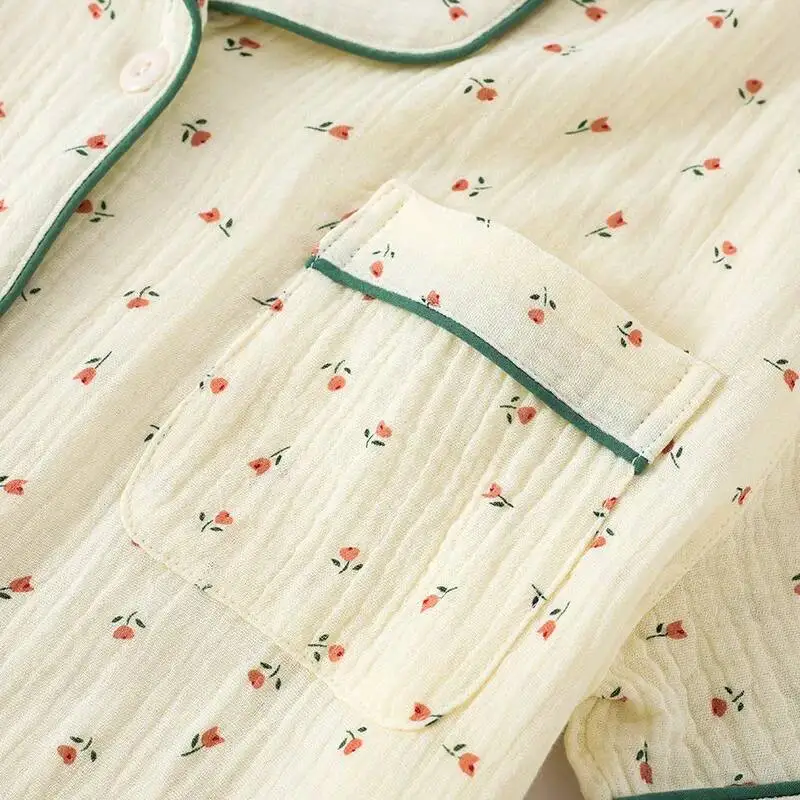 

Three Pieces Set Pamas For Women Spring And Summer Cottonn Double-Layer Soft Short Sleeved Pants Shorts Home Clothes