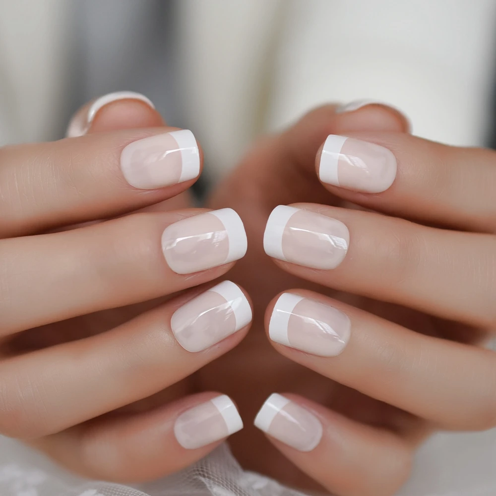 Puntas de uñas postizas desnudas naturales, decoración de uñas postizas francesas blancas clásicas, cobertura completa, puntas de uñas, diseño de pegamento trasero, fácil de usar