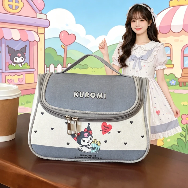 

Kuromi Cosmetic Bag Cute Portable Kawaii Sanrios Makeup Box Large Capacity Hello Kittys Makeup Bag New Semicircle Wash Bag