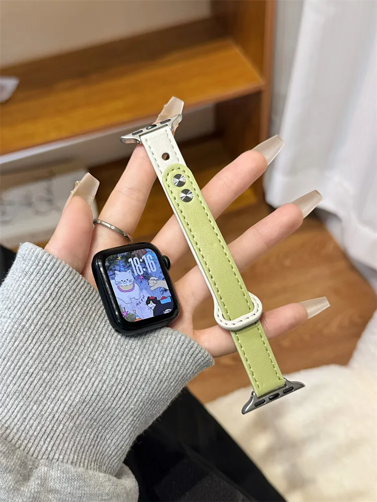 

Compatible with iWatch strap 38mm 40mm 41mm 42mm 44mm 45mm 49mm minimalist color blocked leather fashionable strap