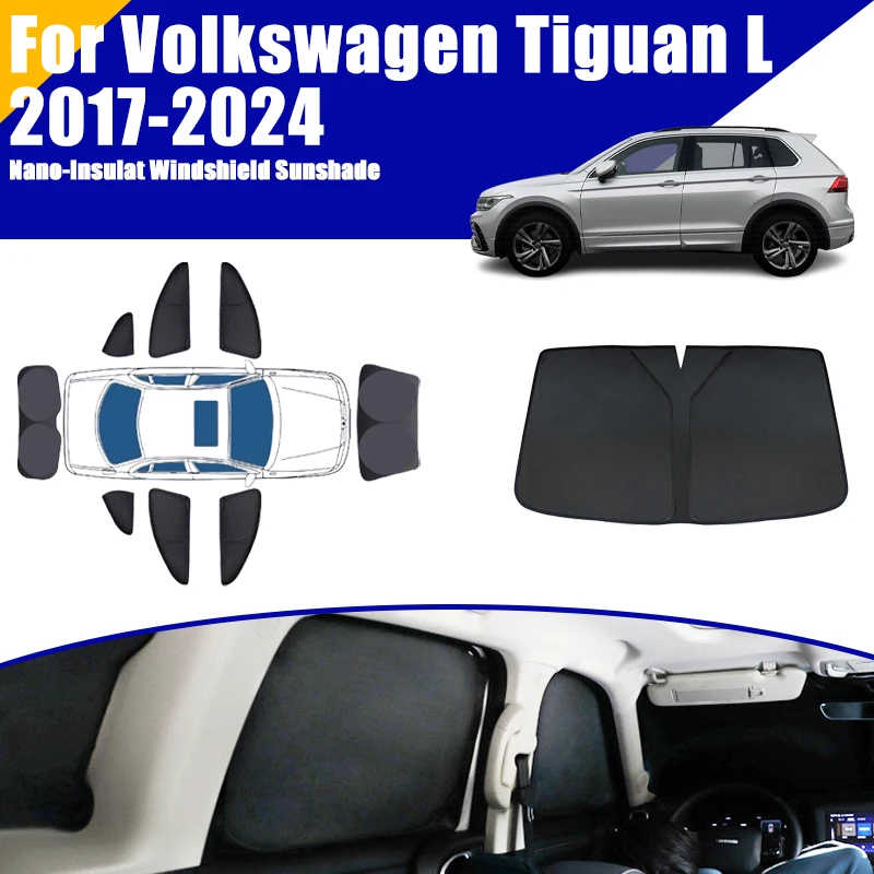 

Full Coverage Sunshade For Volkswagen Tiguan L Allspace 2017-2024 Car Accessories Windows Visor Privacy Covers Black Foldable