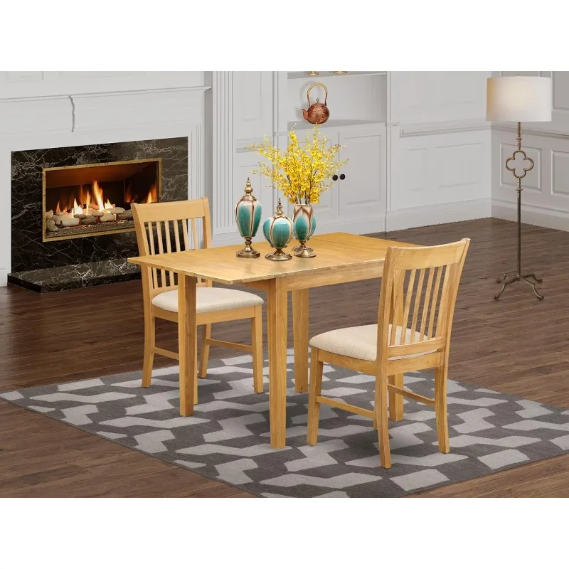 NDNO3-OAK-C Norden 3 Piece Set Contains a Rectangle 2 Linen Fabric Upholstered Kitchen Chairs, 30x48 Inch, Oak