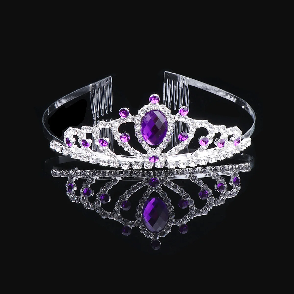 

3pcs Rhinestone Hoops Crystal Crown Elegant Hair Comb Fashion Headdress Headwear Purple Blue Pink Lightweight